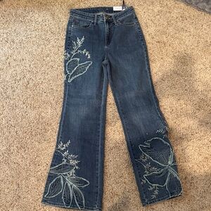 Chico's Blue Embroidered Wide-Leg Jeans size chico's 0R or U.S. 4  NWT